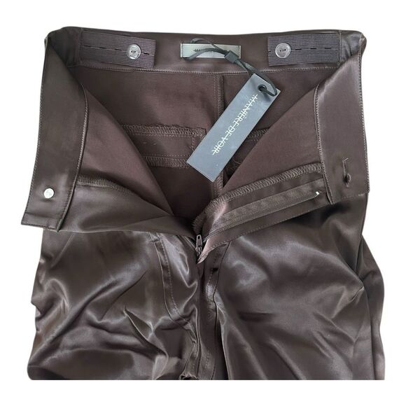 Maniere De Voir Tacked Satin Flared Trouser High Waist Pants, Brown 0 - Picture 6 of 9